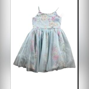 Zenzi Girl's Size Large (10/12) Sleeveless Tulle Dress Blue Sparkling Flowers